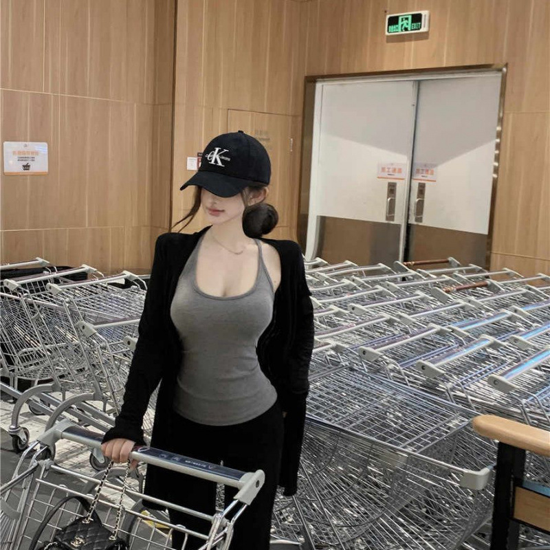 防晒衣三件套夏季新款长袖开衫+吊带背心+微喇叭直筒裤休闲套装|undefined