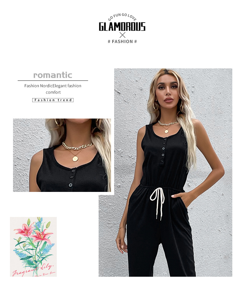 Black Suspender Buttoned Trousers Jumpsuit_voghion.com