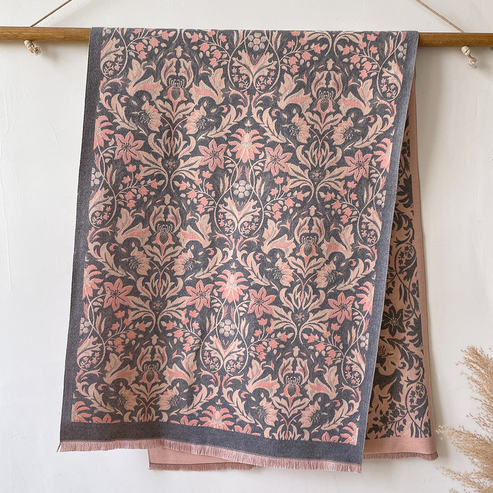 Comercio exterior nuevo estampado floral moda barba corta sala con aire acondicionado chal Cachemira-como Otoño e invierno cálido borla bufanda para las mujeres