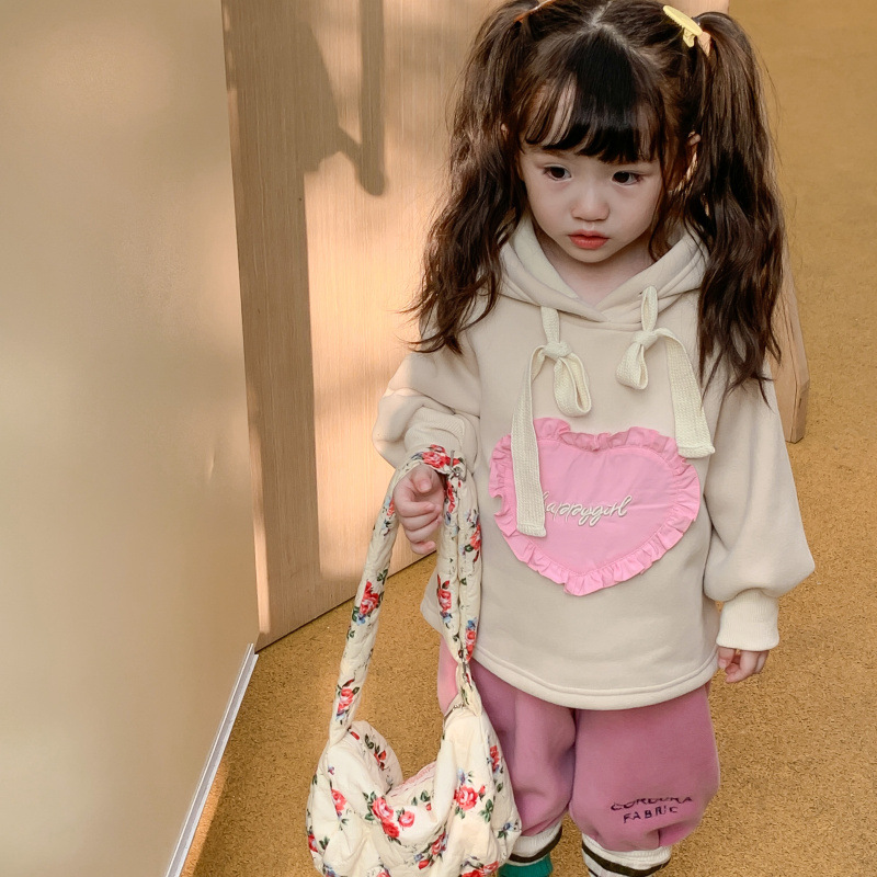 Pantaloni ispessiti maglione da ragazza con cappuccio in velluto 2022 edizione coreana per bambini invernali 2022_voghion.com