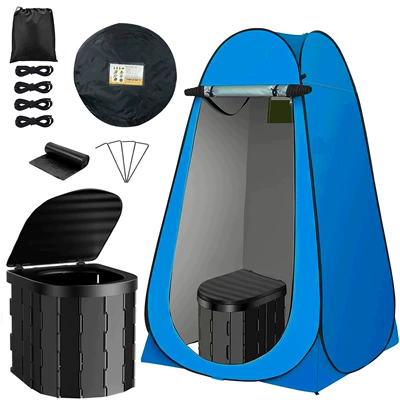 Kempinq və səyahət — Emergencies, Folding Toilet Tent - single-14m-window-blue-tent-covered-model-black-toilet
