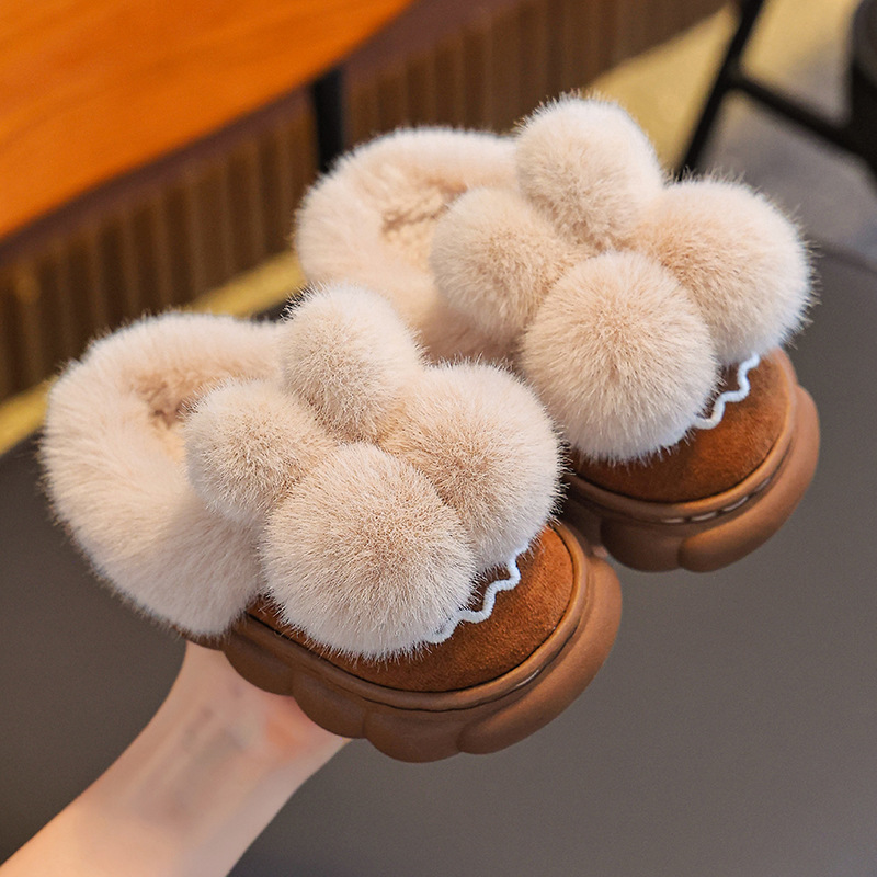 Zapatillas de algodón para niños de invierno, niños y niñas, zapatillas de algodón cálidas de pelusa de fondo grueso para padres e hijos en el hogar, bolsas de niños grandes, zapatillas de algodón