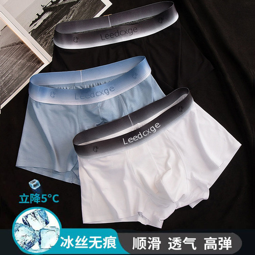 Summer Men's Ice Silk Underwear Men's Straight Leg Pants Plus Size Breathable Antibacterial gusset Youth Invisible Shorts Factory Wholesale