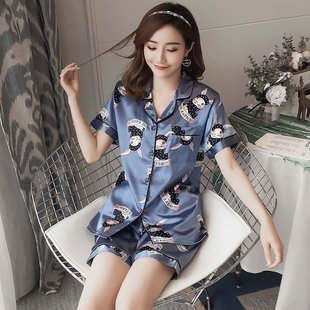 2025 New Pajamas for Women Summer Ice Silk Large Size Internet Celebrity Summer Silk Women's Home Clothes Sets Wholesale