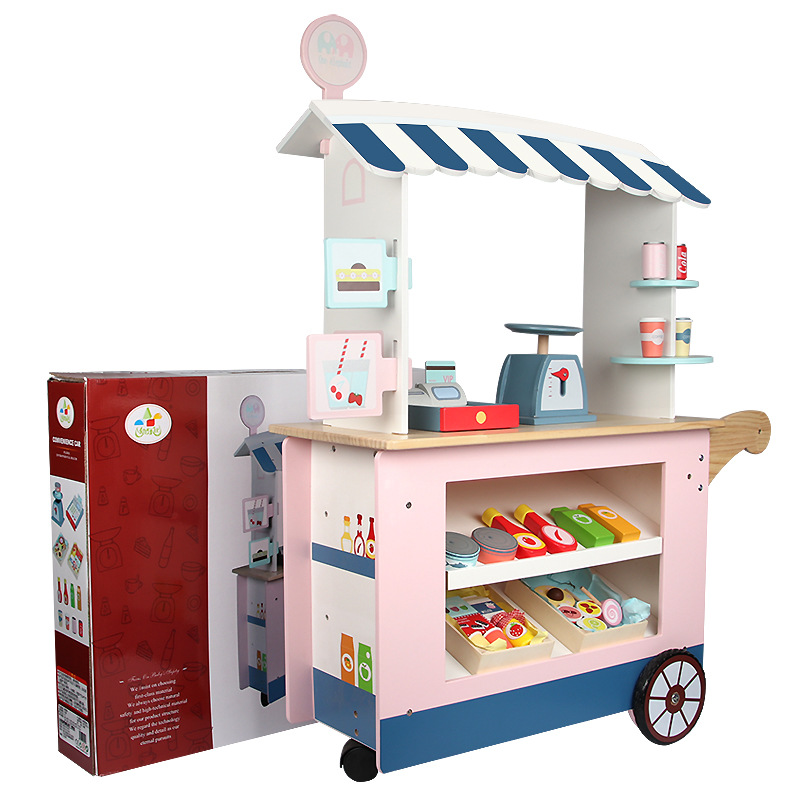 Mini cocina para niños play House juguete simulación de madera fruta móvil conveniencia coche niña de 3 años de edad, regalo de cumpleaños