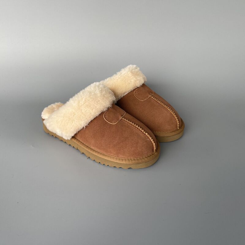 Qian Songyi Genuine Leather Flat Warm Slippers, Cross-Border Trade Snow Boots Wholesale, Half Slippers, Non-Slip