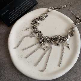 超酷时尚多层叠戴星星流苏锁骨链个性辣妹小众设计高级感项链配饰