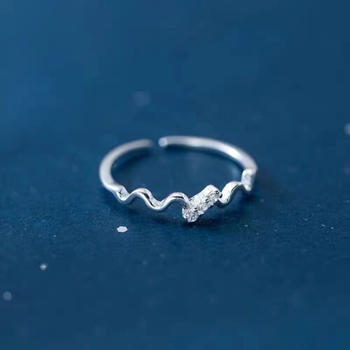 s925 sterling silver micro-paved wave ring, feminine, fashionable and high-end, fresh, open tail ring, niche hand jewelry