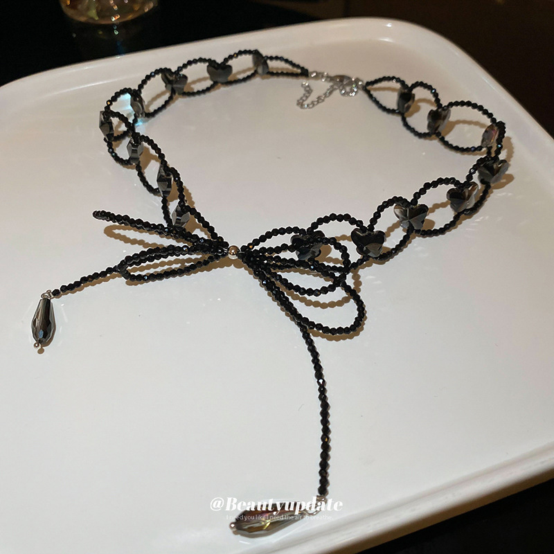 Bolas de vidrio con hebilla de cuentas de lazo, cadena de clavícula de personalidad de estilo dulce y fresco, moda de alta gama, accesorios de collar de todo fósforo, mujeres al por mayor