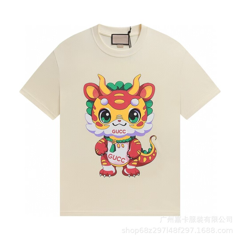クロスボーダーハイエンドGファミリーTシャツラウンドネックフロントロゴ柄シリーズカジュアル男女同型半袖Tシャツ|undefined