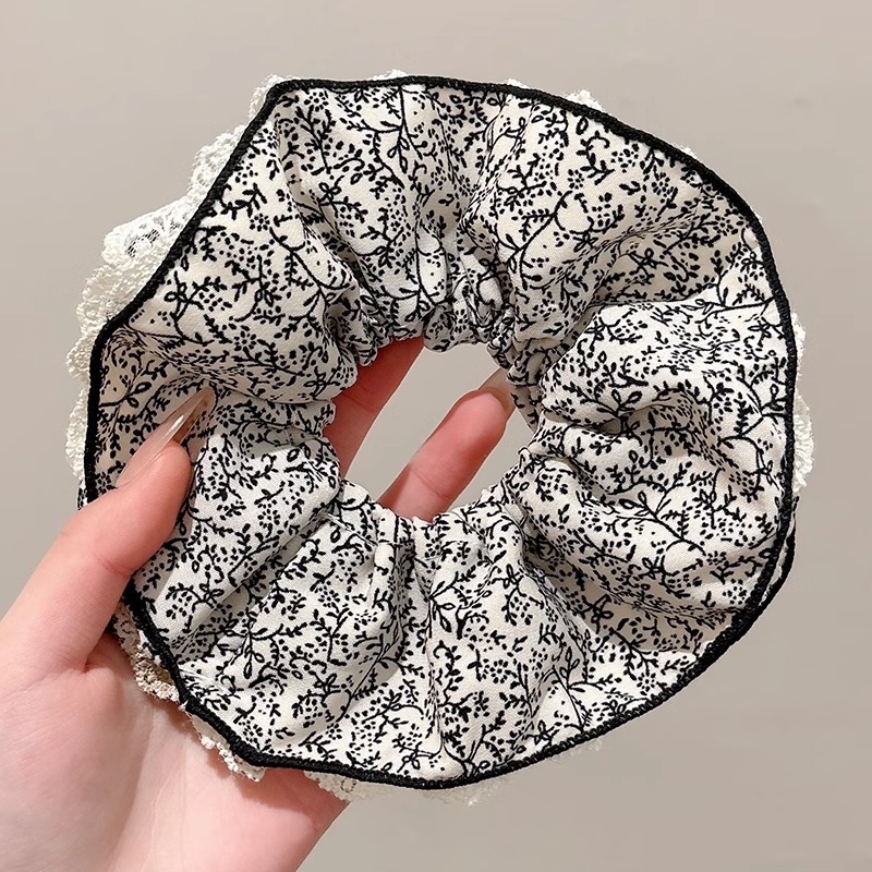 encaje retro flor de doble capa de anillo de cabello de intestino grueso temperamento femenino baja cuerda de cabello bola de cabello de cabello correa de correa