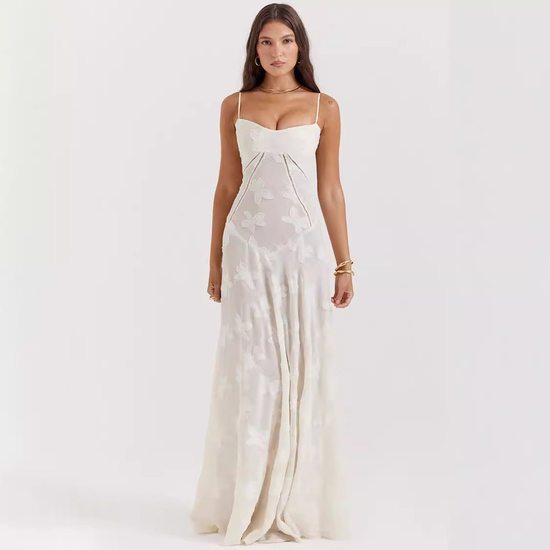 Sexy Sleeveless Strap Backless dress Women's Chiffon Embroidered Square Collar Ball Evening Dress dress Sexy Sleeveless Strap Backless dress Women's Chiffon Embroidered Square Collar Ball Evening Dress dress