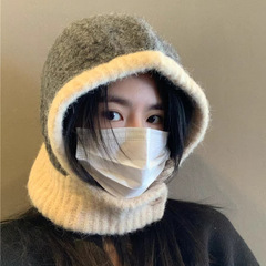 日本製秋冬用保温帽子とネックウォーマー一体型、女性カップル向け、耳当て付きニット帽、トレンディなバラクラバハット、流行スタイル