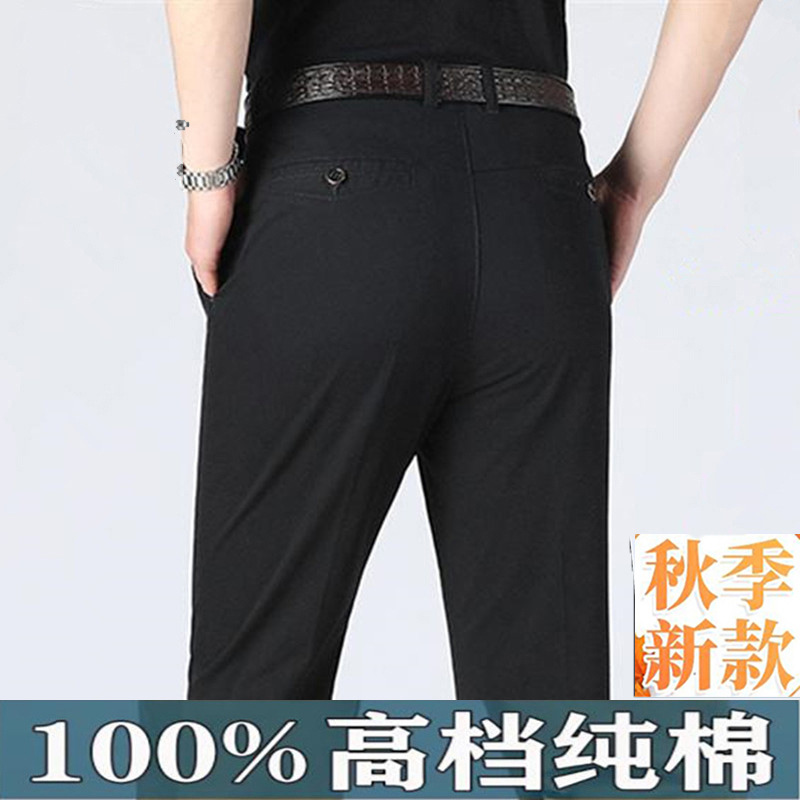 Foreign Trade Specializes in Summer New Men's Straight Casual Pure Cotton Large Size Loose Pants No-Iron Anti-Wrinkle Business Pants
