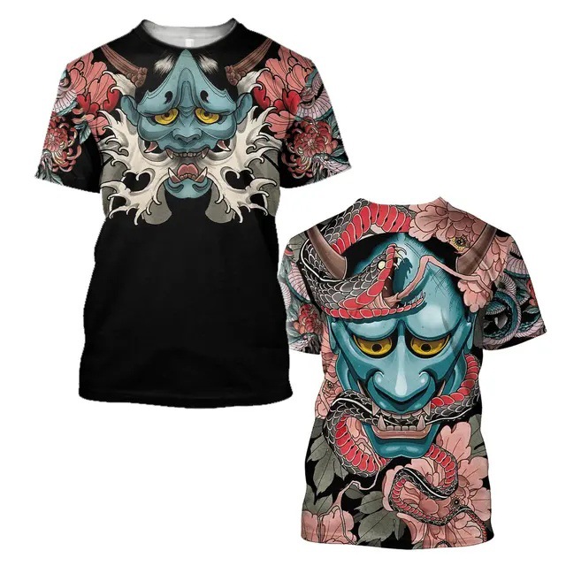Tinta Jianghu Swordsman 3D Impresión digital Moda de la calle principal para hombres Camiseta de cuello redondo de manga corta transpirable de malla suelta