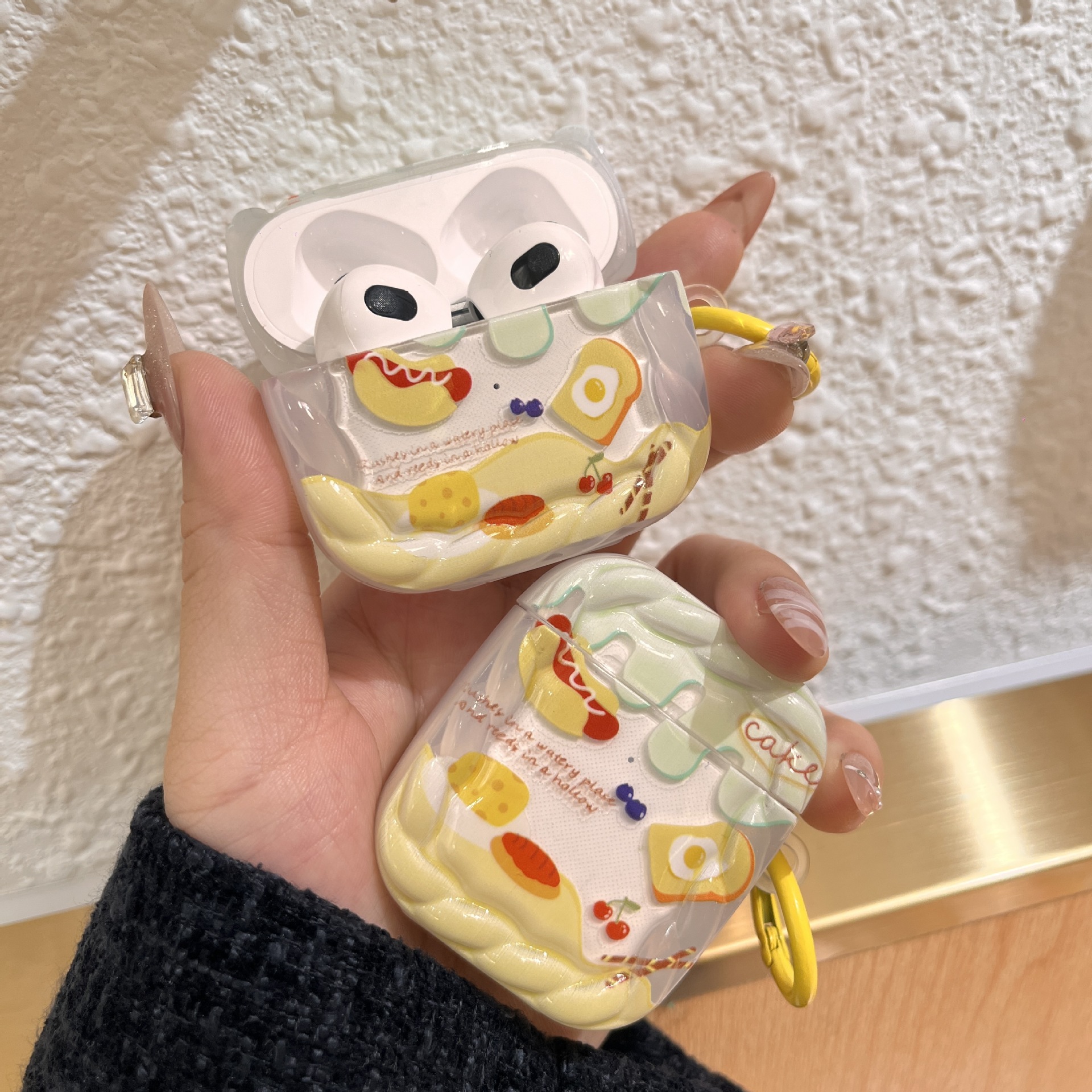 Funda para auriculares ins cartoon cheesecake pro3, adecuada para auriculares bluetooth de apple, funda protectora airods4 con patrón de ondas