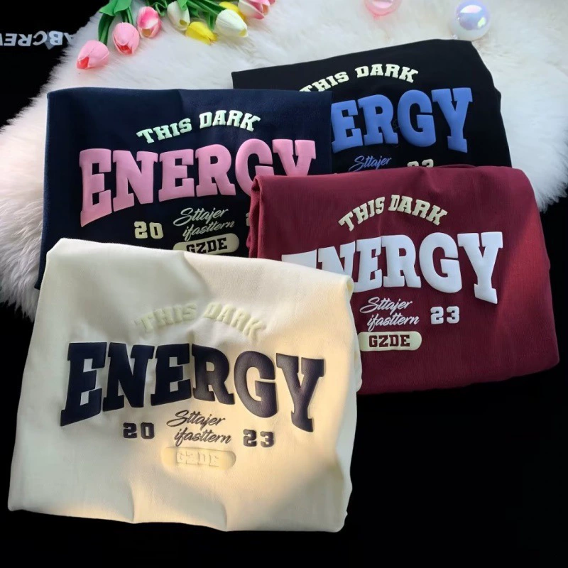 Хлопковая 2024 новая футболка с коротким рукавом мужская летняя тенденция бренда дикая свободная пенящая буква американский ретро тяжелый