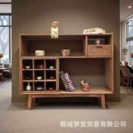 诧寂风老榆木博古架客厅落地式餐边柜酒店民宿装饰柜茶室展示柜