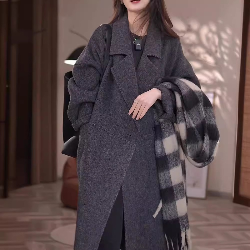 Winter Edinburgh double-sided wool coat women's long autumn and winter loose Korean style horn buckle New woolen coat