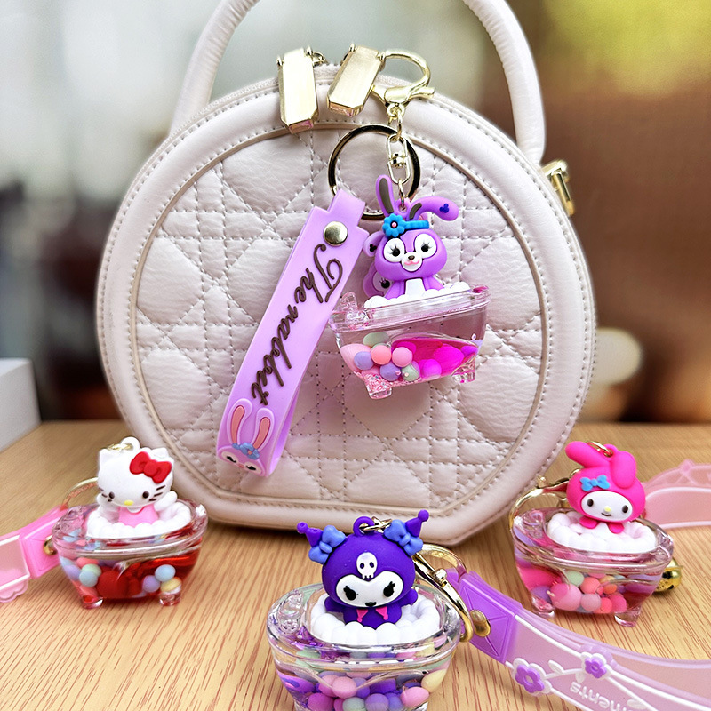Sanrio Cartoon Quicksand botella llavero creativo exquisito de las mujeres mochila colgante pequeña joyería aceite llavero colgante
