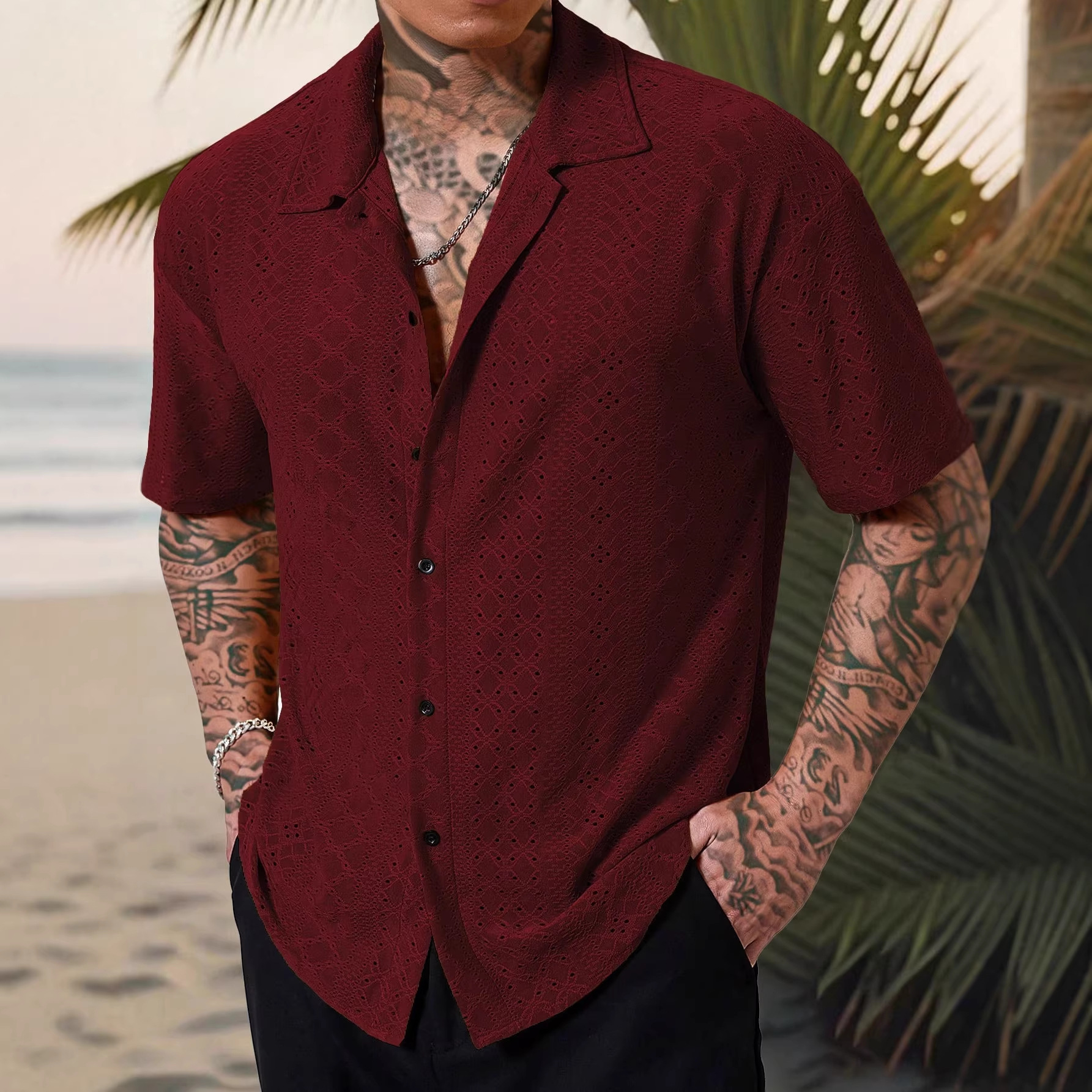 Men's Summer Resort Shirt Short Sleeve - Breathable Button-Up Open Front Shirt For Beach & Commute (S-Xxl, Lightweight & Vintage Style)_voghion.com