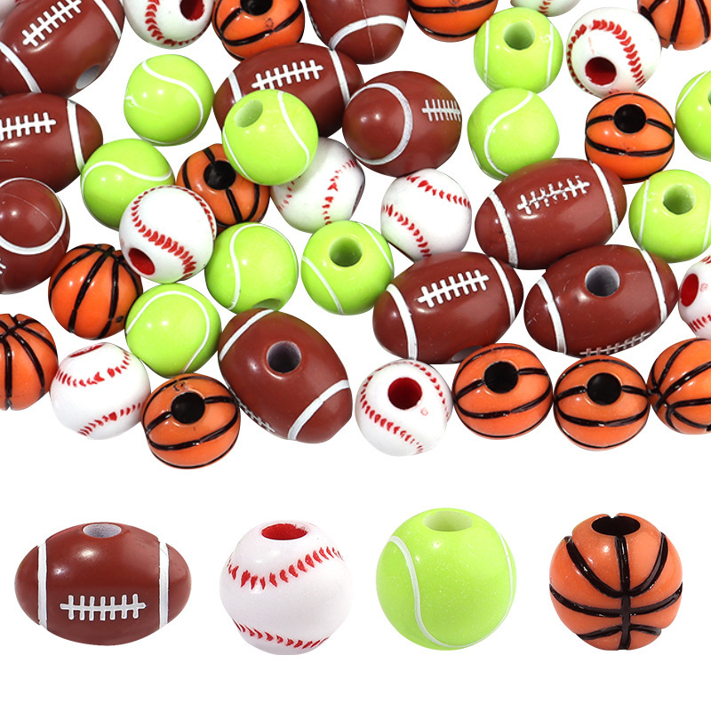 50 PCs/Pack Rugby Basketball Volleyball Beads Acrylic Loose Beads Accessories Early Education Handmade Beads Semi-finished Material