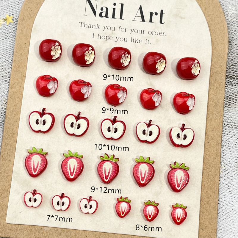 New Year's Bite Apple Cartoon Nail Art Jewelry Stereo Sliced Strawberry Fruit Resin Diamond DIY Nail Accessories