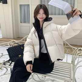 水衣源2783款短款连帽加厚保暖面包服茧形羽绒外套女