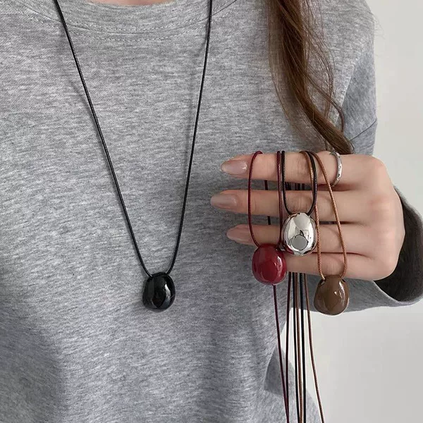 Fashion Joker Long Bean Wax Rope Necklace Women's Internet Celebrity Ins Blogger Same Style Sweat Chain High-end Clavicle Chain