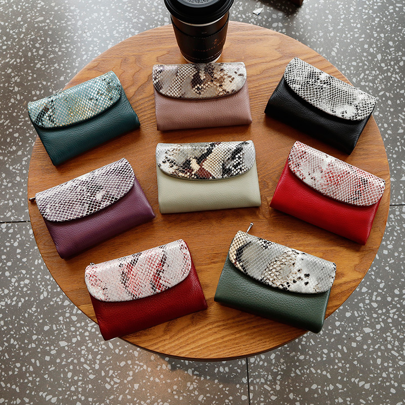 Genuine Leather Wallet 30% Fold Fashion Soft Cowhide Clutch Women's Large Capacity Storage Bag Snake Wallet Foreign Trade Cross-border
