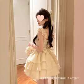 超仙设计感蝴蝶结小飞袖公主蓬蓬裙夏季新款甜美初恋收腰显瘦短裙