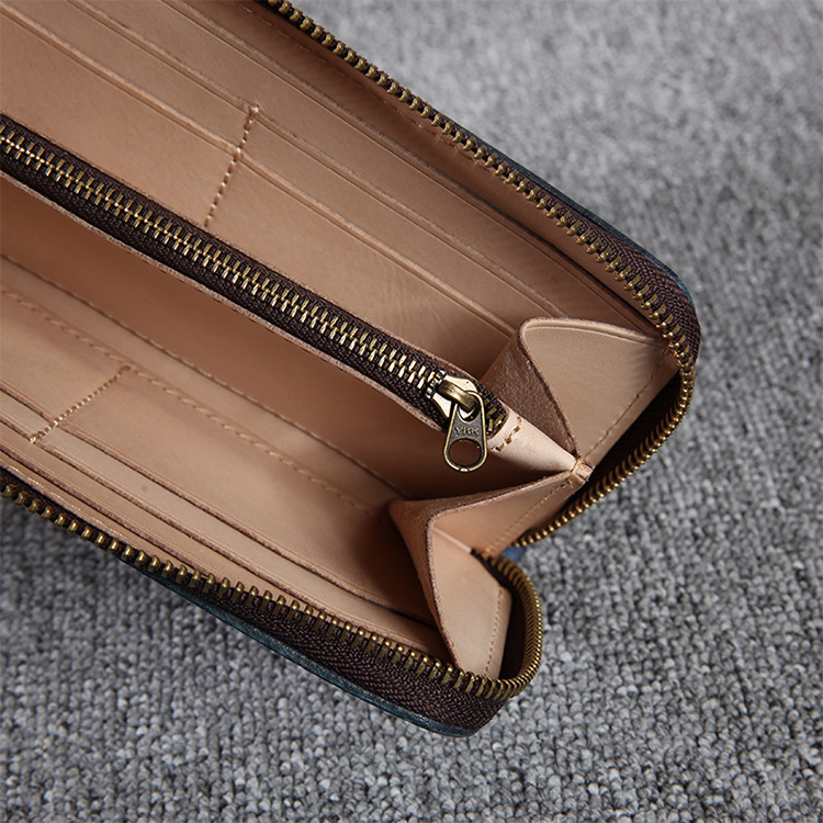 2025 nuevo estilo cuero cuero de vaca para hombres y mujeres carteras de cera de niebla cuero curtido vegetal suministro transfronterizo largo