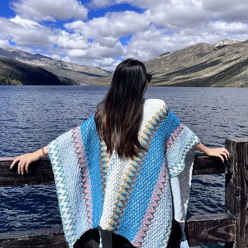 Ethnic Style Xizang Travel Outfit Cape Coat Shawl Spring Scarf for Women Yunnan Outerwear Thick Blanket Cloak