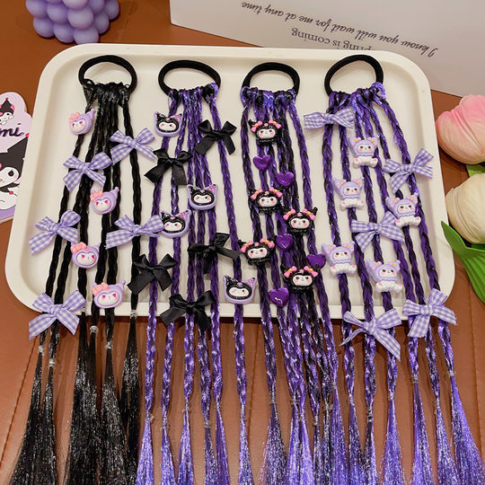 Kulomi Wig Braid Children's Hair Ring Sweet Cool Girl Boxing Braid High Pony Tail Headrope Girls' Hair Rope Headwear