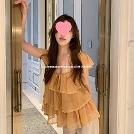 原版面料做法#蕾丝花边U领雪纺女2026夏季荷叶边洋气超仙上衣气质