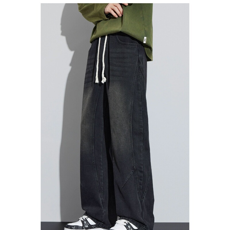 American Style Men's Jeans Trendy Loose Long Pants Men's Straight Pants New Spring Summer Casual Trendy Wide-Leg Pants
