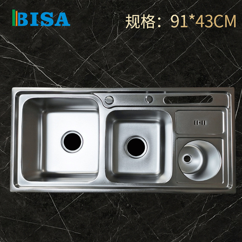Factory wholesale trash can with knife holder stainless steel thickened handmade sink easy to clean double sink kitchen dish Basin Factory wholesale trash can with knife holder stainless steel thickened handmade sink easy to clean double sink kitchen dish Basin