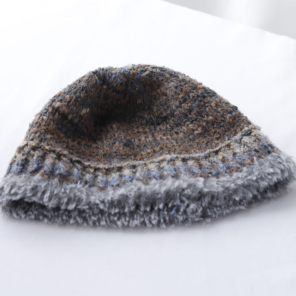 Niche Design Retro-Farbverlauf-Fransen-Strick-Bucket für Damen, Herbst und Winter, warmer Ohrenschutz, Gesichtsformer_voghion.com