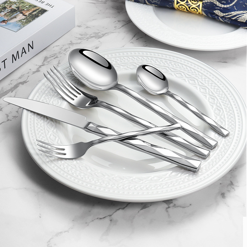 Square Handle Diamond Stainless Steel Knife and Fork Spoon High-end Thickened Stainless Steel Western Tableware Hotel Restaurant Knife and Fork Spoon suit Square Handle Diamond Stainless Steel Knife and Fork Spoon High-end Thickened Stainless Steel Western Tableware Hotel Restaurant Knife and Fork Spoon suit