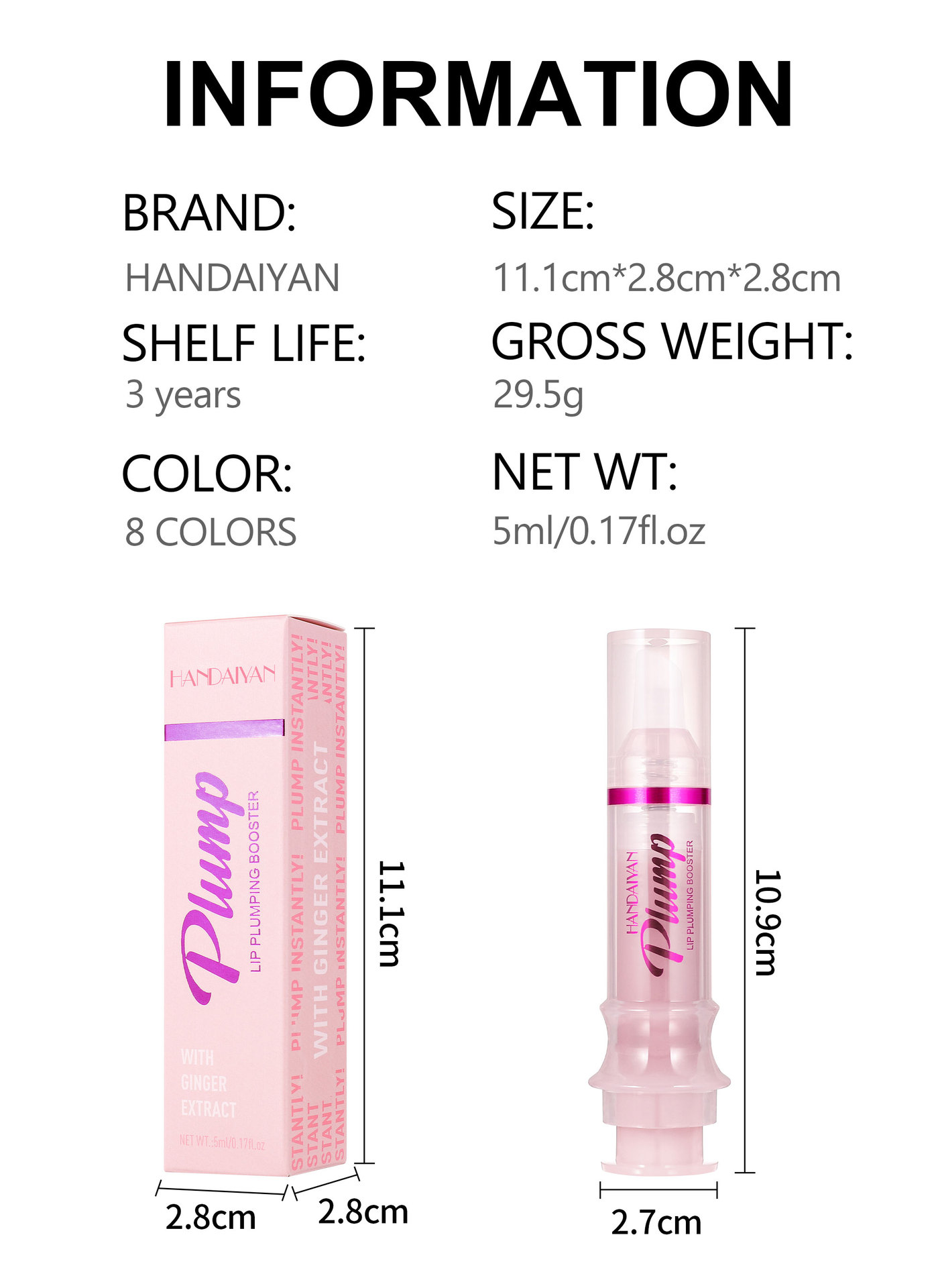 Cross-border Lip Fullness Lip Oil Needle Tube Lip Density handaiyan Slightly Spicy Lip Honey Plump Lip Glass Mirror Lip Fullness Lip Gloss undefined