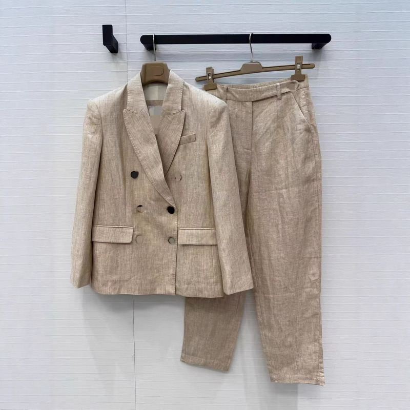 Shenzhen Nanyou 26 Spring/Summer Elegant Style Double-Breasted Lapel Oversized Blazer and Tapered Trousers Set