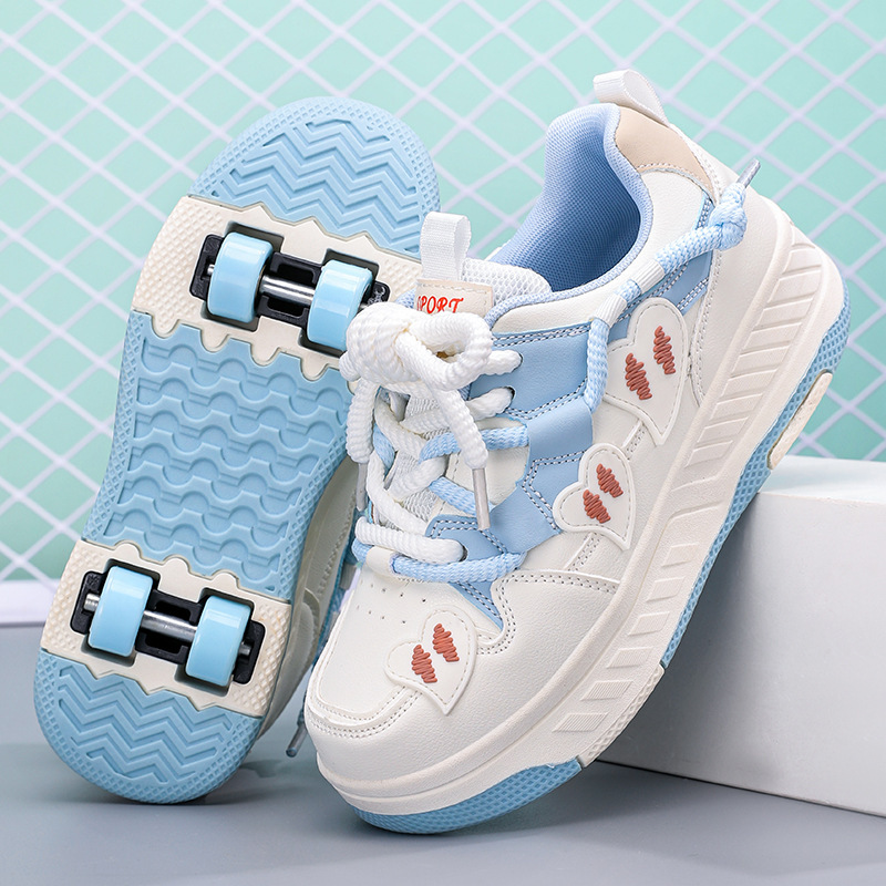 Four-wheeled heloon shoes children's deformation shoes boys and girls dual-use cross-border roller skates double-row roller skates for adults Four-wheeled heloon shoes children's deformation shoes boys and girls dual-use cross-border roller skates double-row roller skates for adults