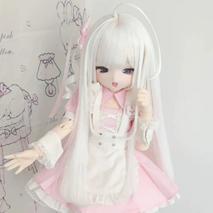Парик для кукол BJD розовый и белый с чёлкой длинные прямые
