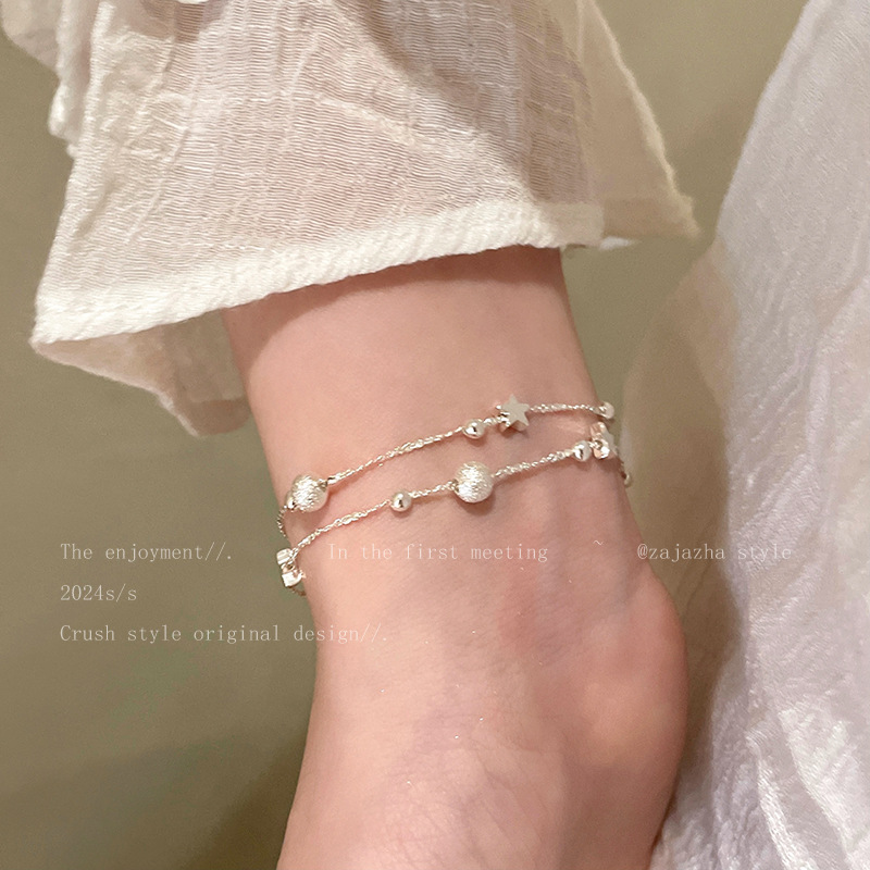 Silver Frosted Ball Star Bracelet for Women, New Light Luxury and Exquisite Bestie Double-Layered Fashionable and Versatile Hand Jewelry