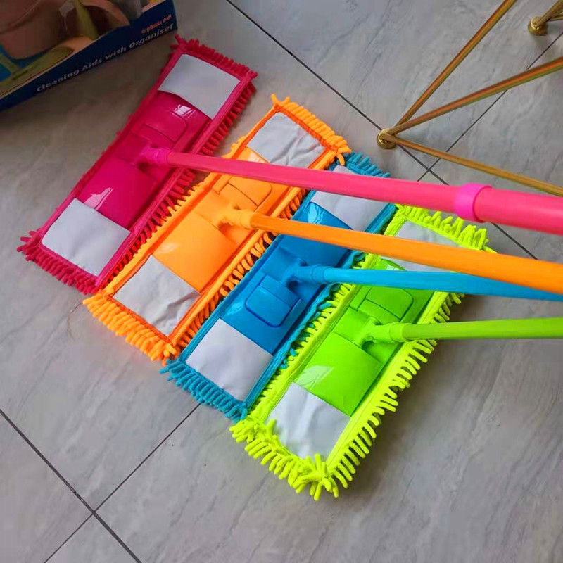 Four-Hole Chenille Flat Mop Caterpillar Rotating Mop with Telescopic Rod and Replaceable Mop Head