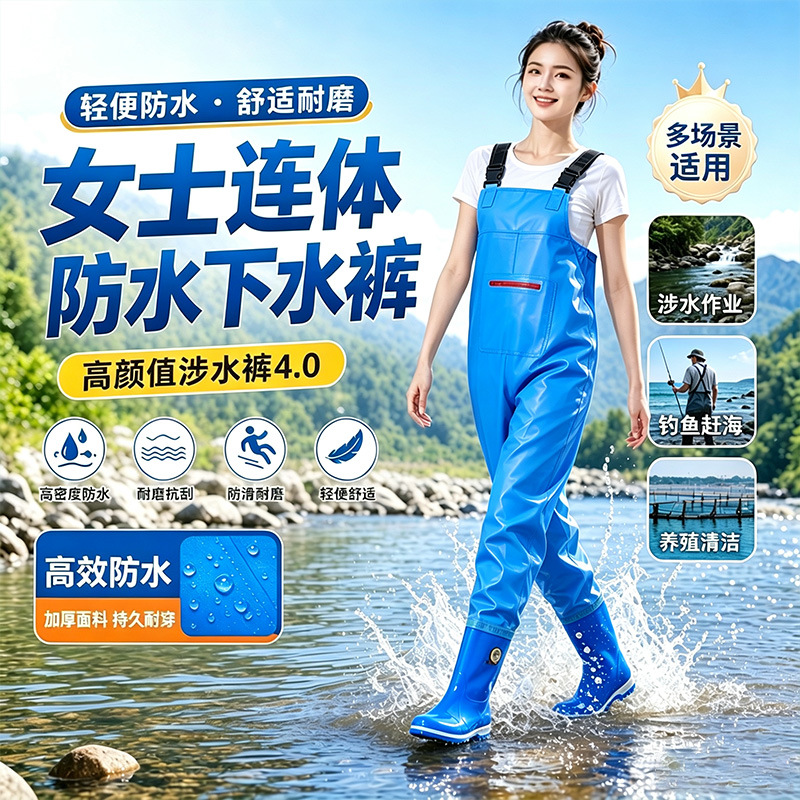 Adult women's waterproof wading pants for sea fishing, one-piece wading pants, waterproof suit, water pants, water shoes, one-piece sea fishing suit wholesale
