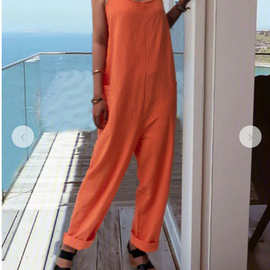 跨境货源 亚马逊WISH欧美夏季女装连身七分裤 蝴蝶结吊带连体裤女