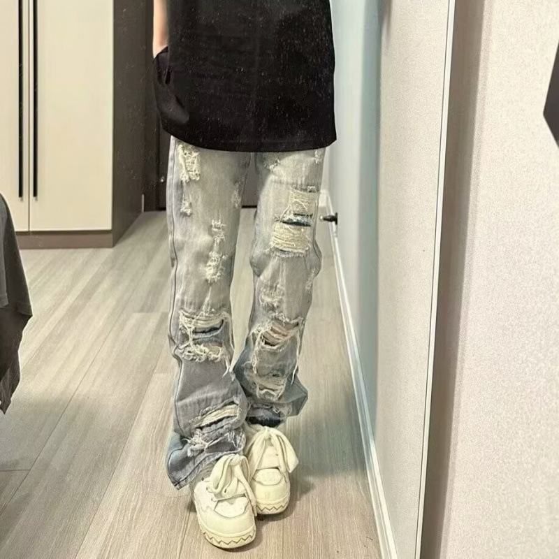 New American Style Versatile Pants Knee Ripped Jeans Men's Design Niche High Street Casual Beggar Pants Men New American Style Versatile Pants Knee Ripped Jeans Men's Design Niche High Street Casual Beggar Pants Men