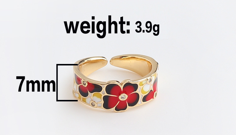 Sweet Flower Copper Open Ring Inlay Zircon Copper Rings