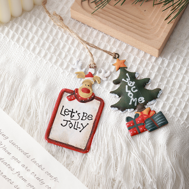 Navidad nórdica calcetines colgantes de hierro forjado hombre de nieve viejo colgantes de hierro forjado casa bolsa de regalo decoración del árbol de Navidad colgantes
